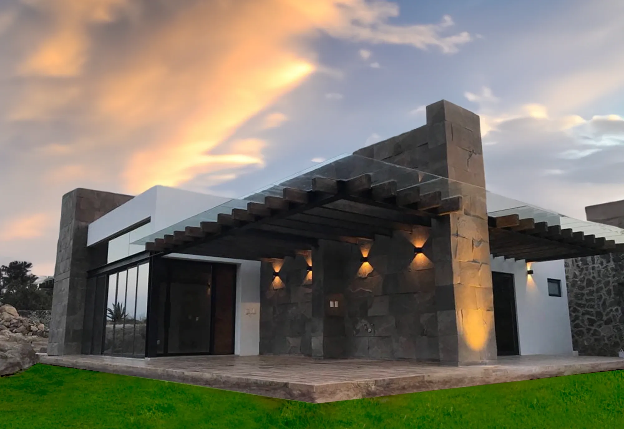 Fachada moderna con cancelería de aluminio